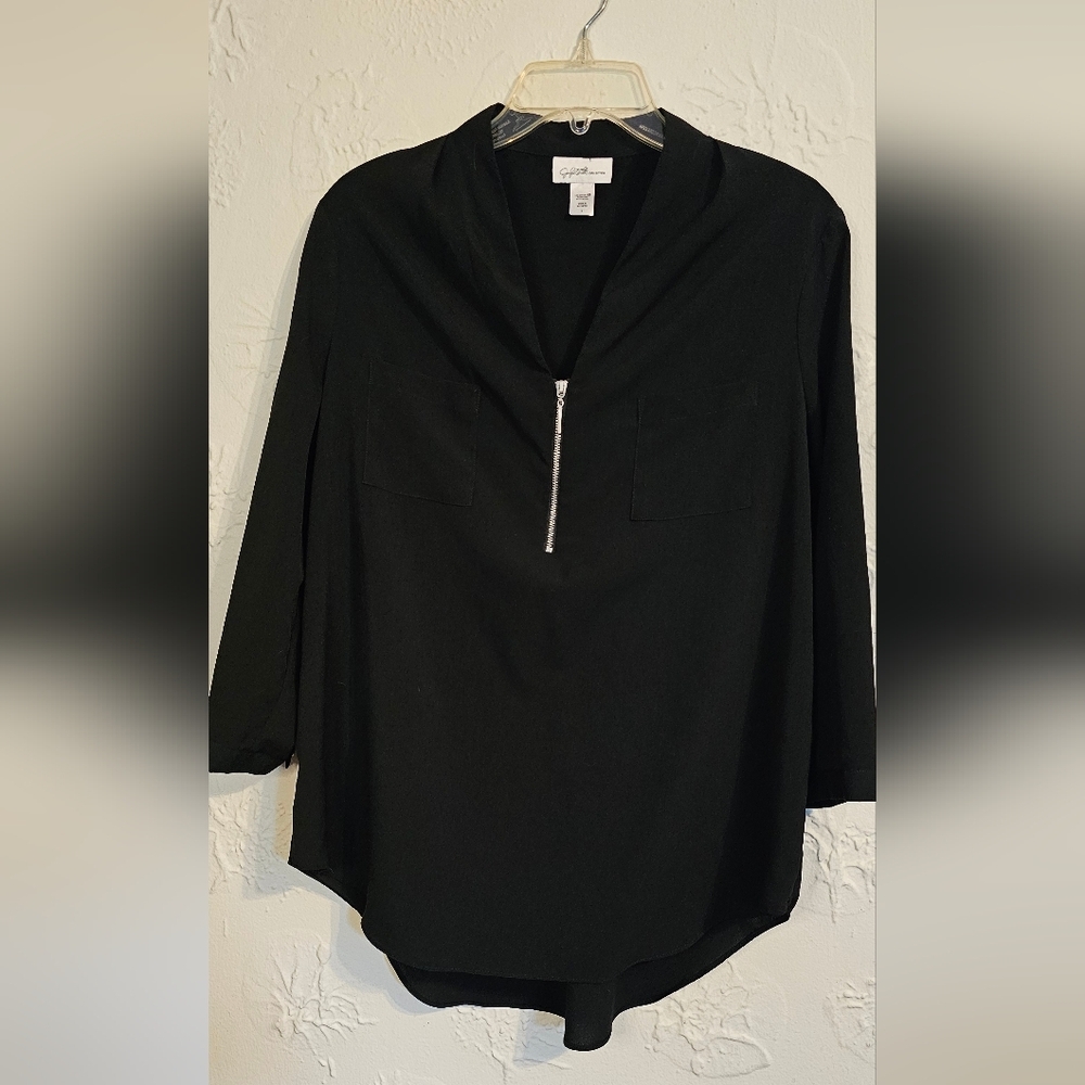 Jaclyn Smith Black Zippered VNeck Women's Top Large